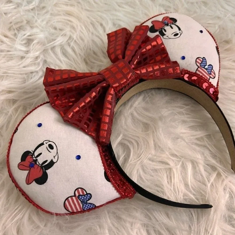 Minnie Mouse Retro Ears Headband with Bow Handmade Fits Adult or Tween Disney